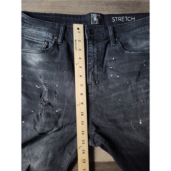 PRPS Mens Warlock Drop Skinny Fit Stretch‎ Distressed Repair Black Jeans Size 36 - Picture 7 of 13
